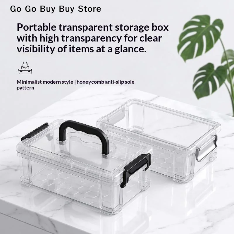【S】Clear Plastic Storage Boxes With Portable Handle Non Slip Bottom For Home Office Craft Storage