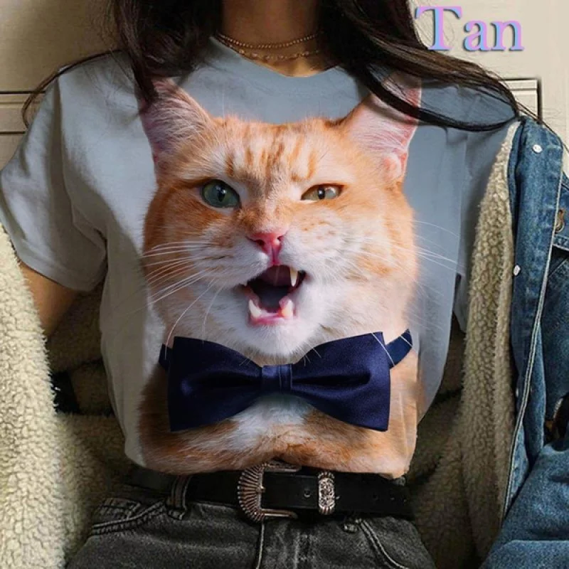 3d T-shirt Printing Fun Cat Fashion Cool T-shirt Men and Women Trend Short-sleeved Casual T-shirt