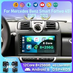 Android 16 Auto Radio Wireless CarPlay for Mercedes Benz Smart Fortwo 451 2005 - 2010 Car Player GPS 2 din autoradio