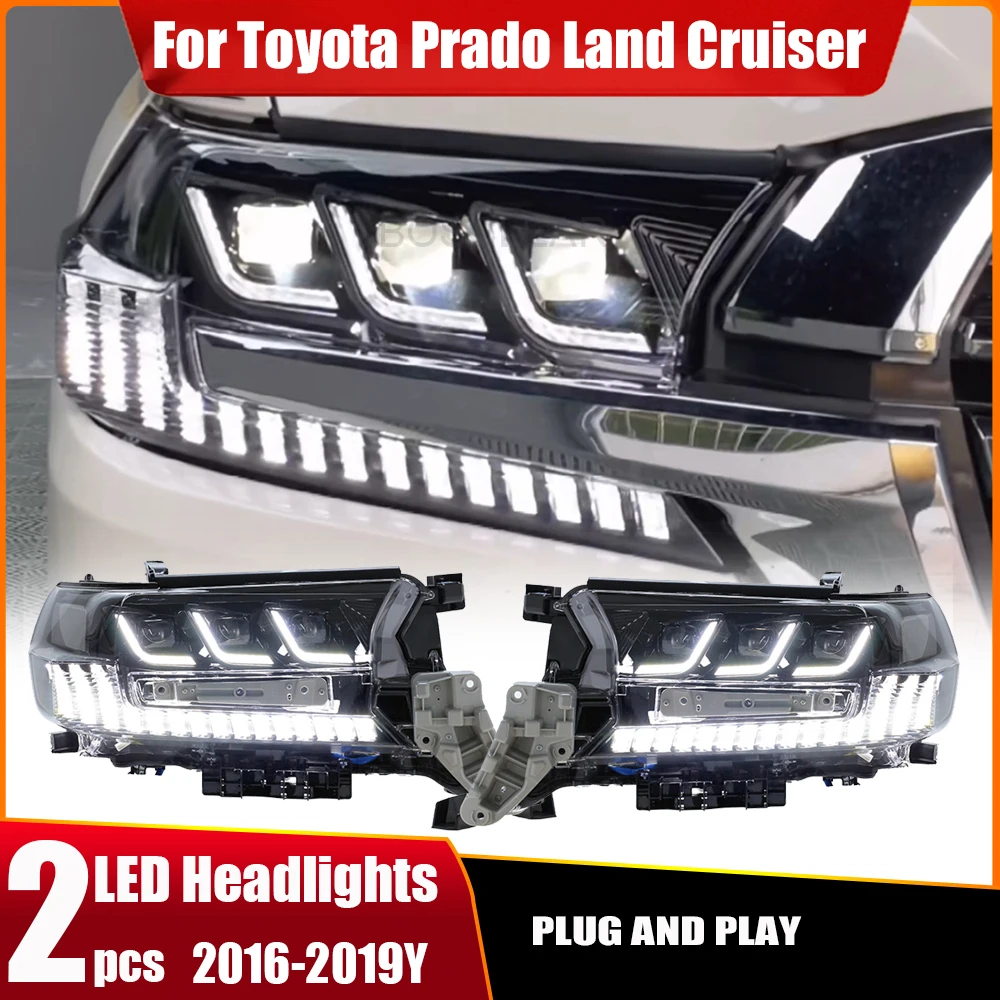 

2 шт. автомобиль для Toyota Land Cruiser 2016-2021 FJ200 LC200 фары DRL дневные ходовые огни полностью светодиодные противотуманные фары анимация запуск фары