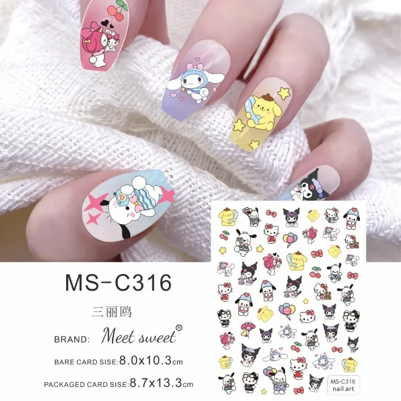 1PCS Anime My Melody Stickers for Nails Cartoon Hello Kitty Nail Stickers Cute Kuromi Nail Supplies Little Twin Stars Stickers