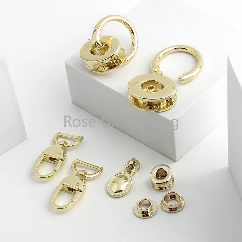 1/3/5Sets Light gold Metal Decorative Locks For Handbag Bags Tote Eyelets Swivel Snap Hook Hanger Connector Buckles Accessories