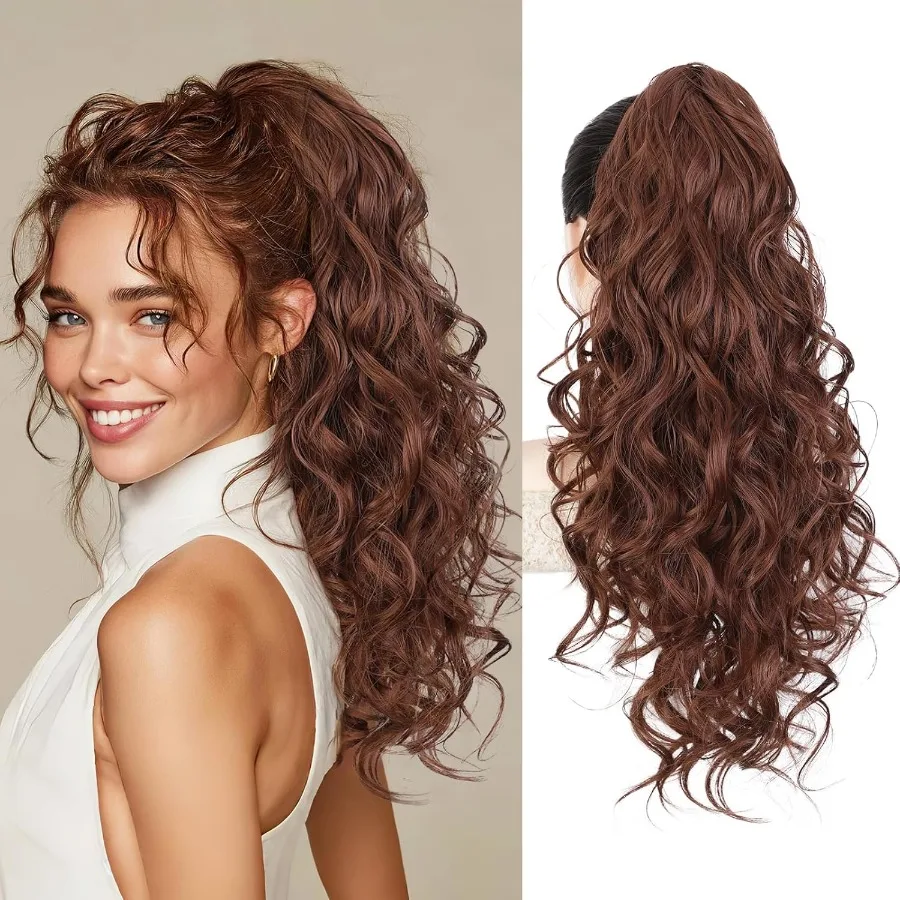 20 مشبك مخلب تمديد ذيل حصان مموج مع قطعة شعر صناعية طبيعية للنساء مثالية للارتداء اليومي وتصفيف غير رسمي في أوبو #1