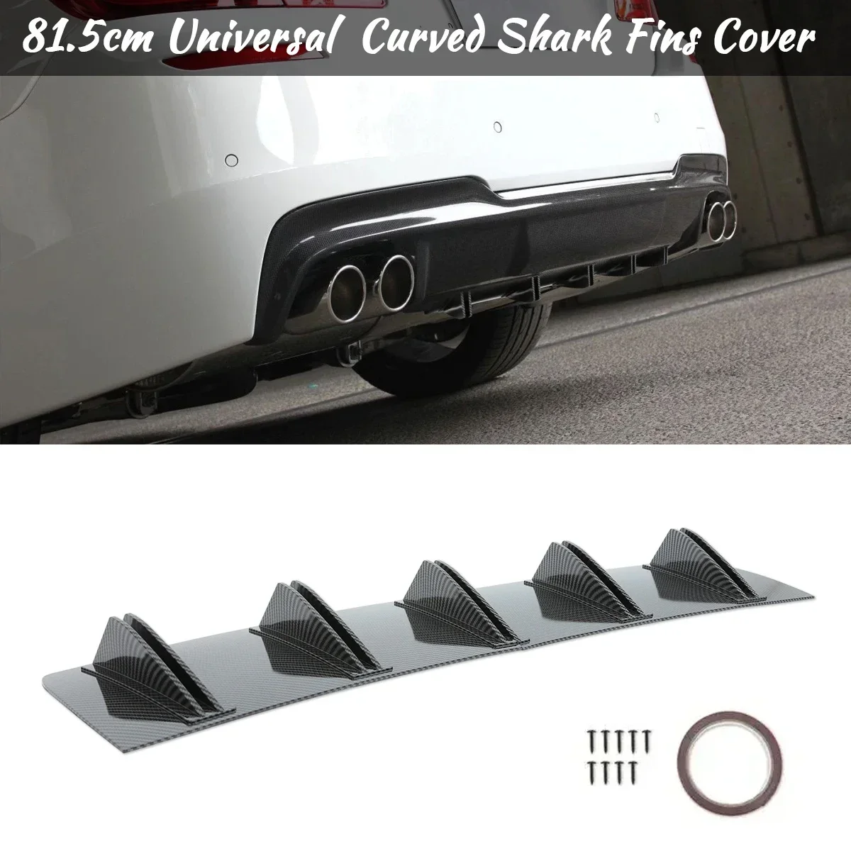 81.5cm Universal Car Rear Bumper Diffuser Shark Chassis 5 Fin Curved Splitter Canard Cover Sticker For Audi A6 A4 A5 Accessories