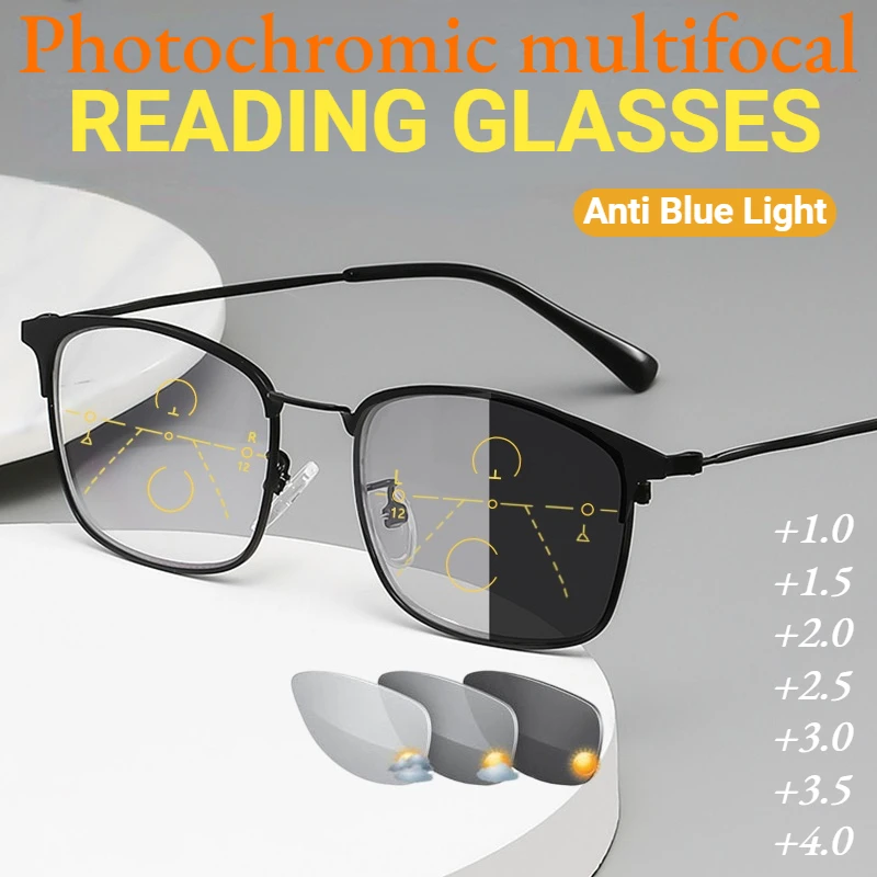 

Progressive Multifocal Reading Glasses for Men Ultra-light TR90 Presbyopic Glasses Far-sighted Eyeglasses +1.0 To +4.0