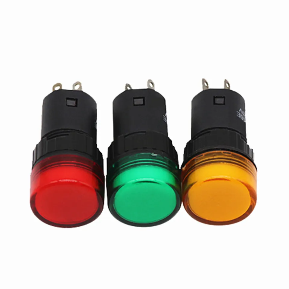 16mm AD16-16E LED indicatore luminoso segnale lampada pilota potenza 2 Pin indicatore luminoso 12V/24V/110V/220V/380V rosso verde giallo