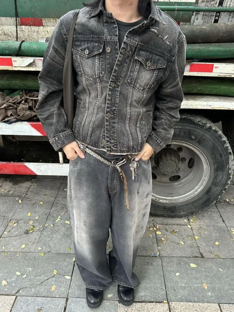 

AC Sle American Bla Splatter Denim Jeans Men's Women's Wide Leg Straight Long Pants Loose Fit High Waist Cotton Stretch