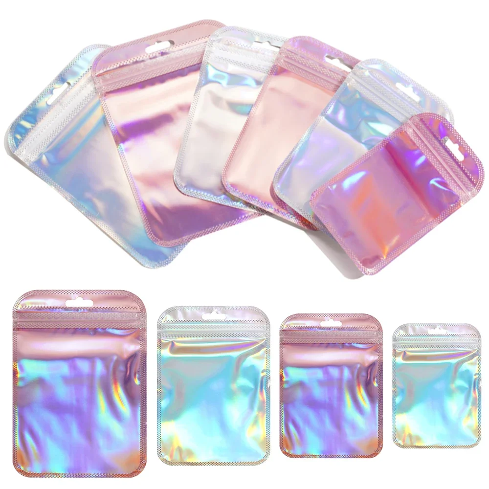 Iridescent Ziplock Bags Transparent Laser Thicken Plastic Seal Bags for Jewelry Earrings Pendants Display Handicrafts