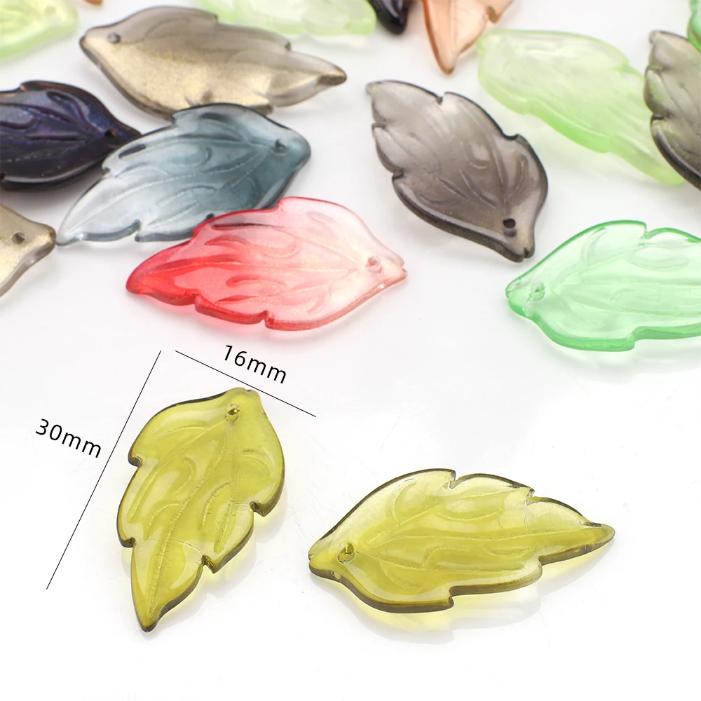 20Pcs 16x30mm Glazed Leaf Shape Petal Crystal Glass Loose Wing Pendants Beads for Jewelry Making Hairpin DIY Crafts Accessories