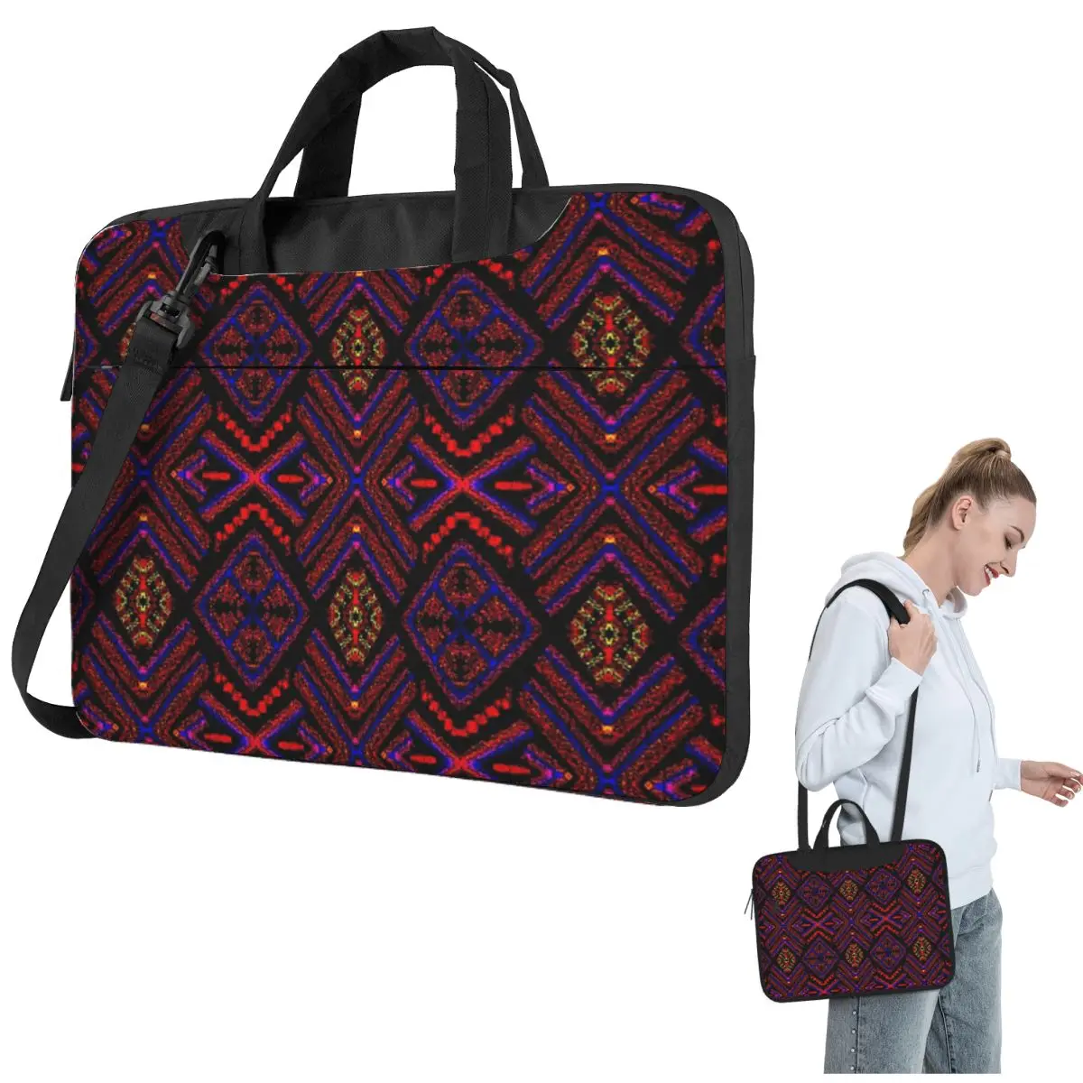 

Electric Tribal Diamond Pattern Crossbody Laptop Bag Case Computer Bag 13 14 15.6 Inch Notebook Pouch for Macbook Pro
