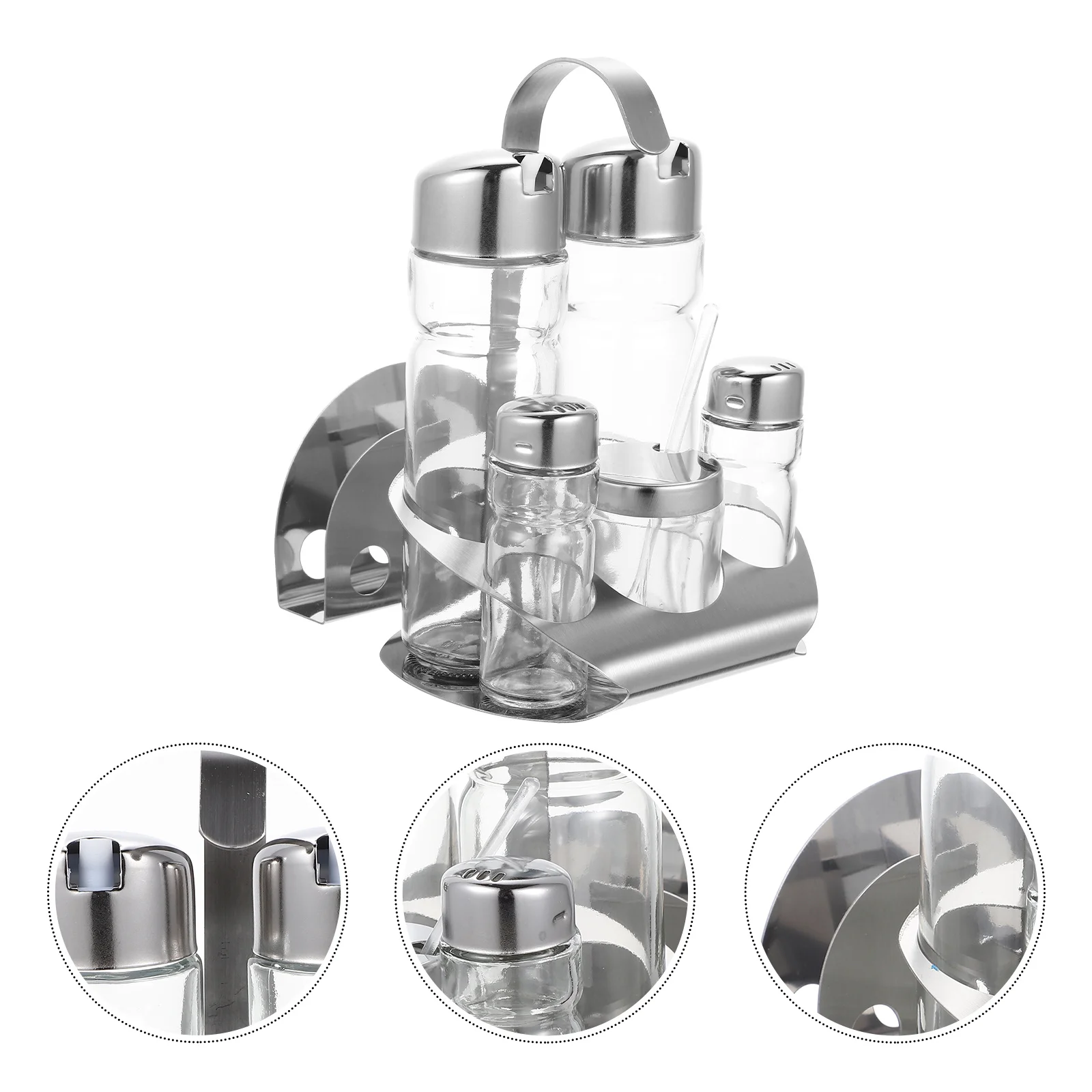 مجموعة واحدة من زجاجات التوابل المصنوعة من الفولاذ المقاوم للصدأ وزجاجات تخزين التوابل الزجاجية للمطبخ، حاوية سكر الملح سهلة التنظيف