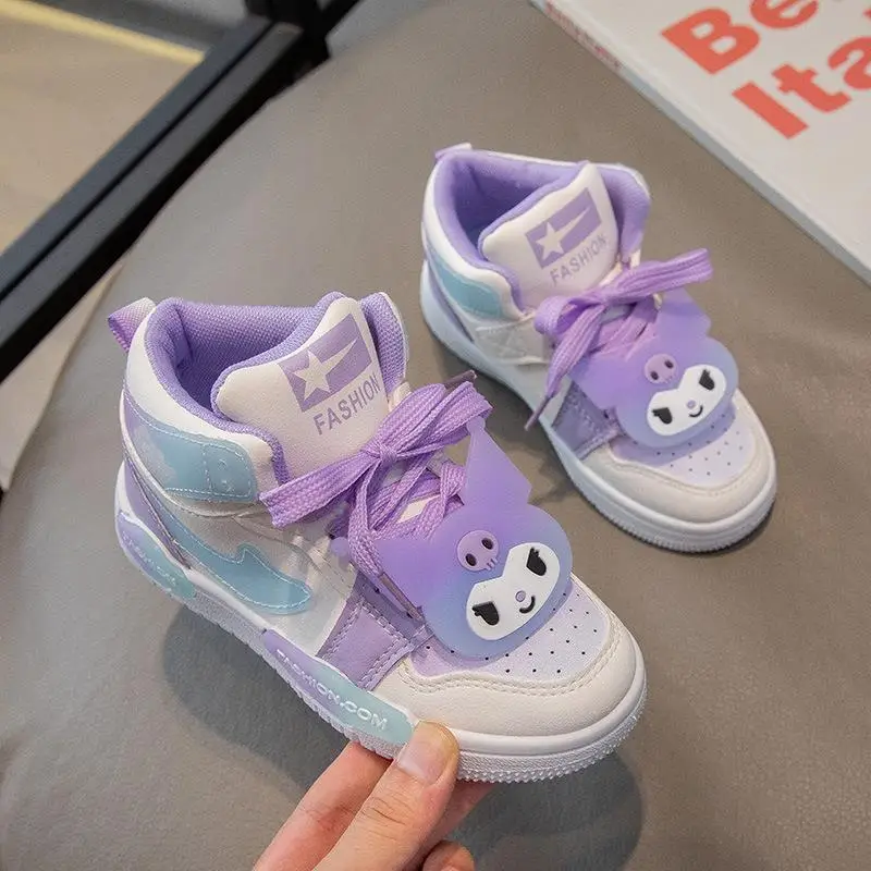 Girls' kuromi Cartoon Sports Fashionable High Board Basketball Spring And Autumn New Versatile Cute Lace Up Children's Shoes