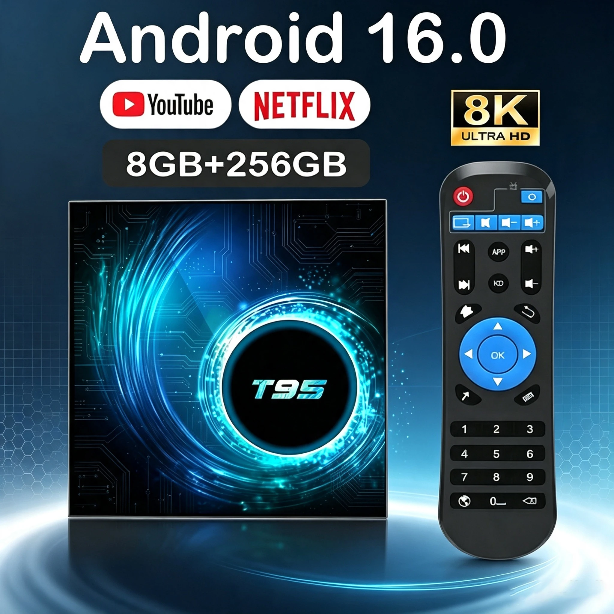 Smart Android16 TV Box T95 8GB 256GB Allwinnerh616 Media Player Netflix Google Assistant BT6.0 Wifi 5G 8K Very Fast Set Top Box