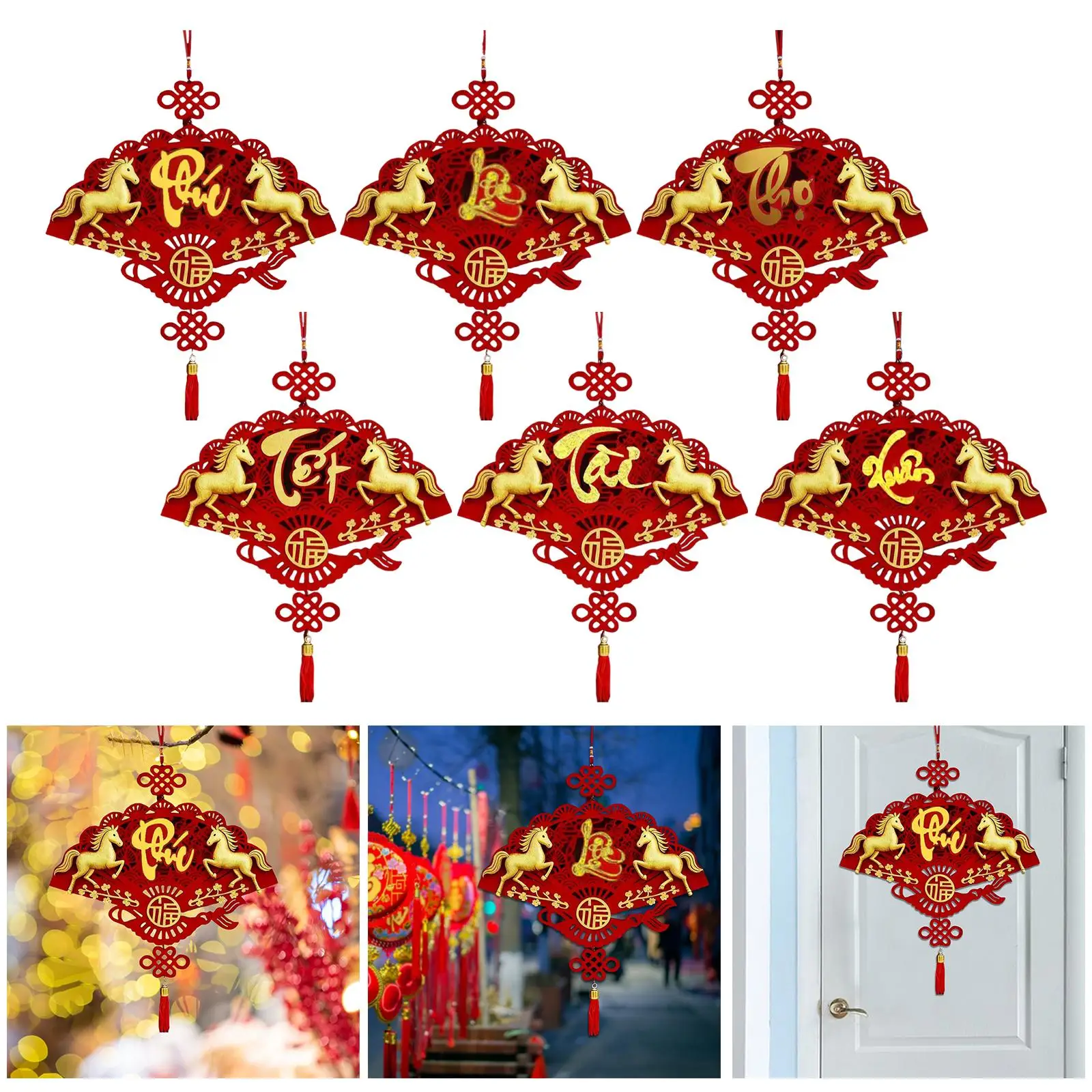 زينة السنة الجديدة الفيتنامية مع علامة معلقة لمدخل الكلمات المباركة لغرفة الطعام، المدخل، النافذة #4