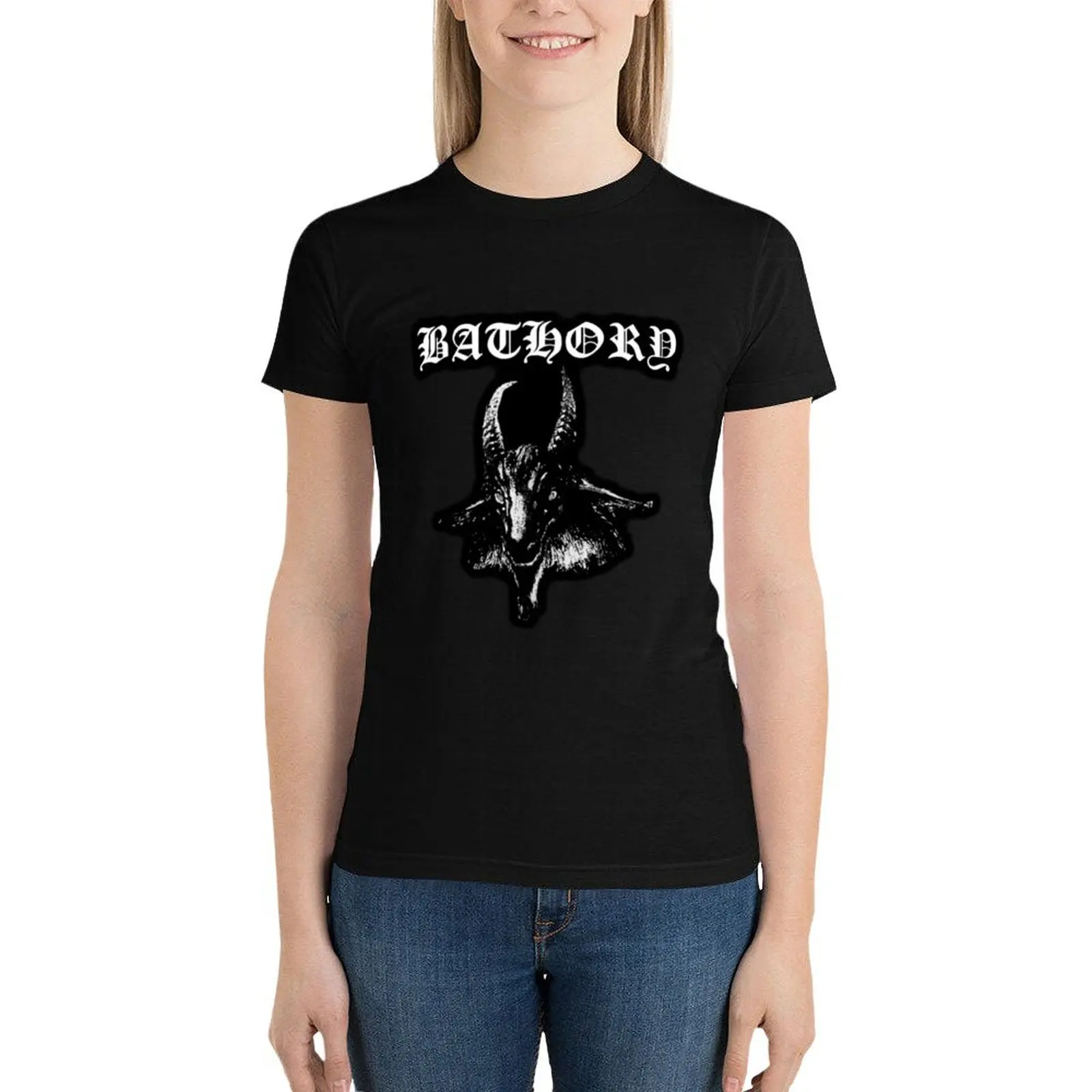 Bathory Ziege Logo schwarz Metall T-Shirt plus Größe Tops T-Shirts schwarze T-Shirts für Frauen