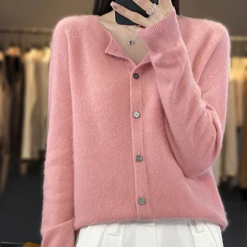 100% merino sweater women's first-line ready-to-wear cashmere cardigan solid color autumn and winter ladies' top