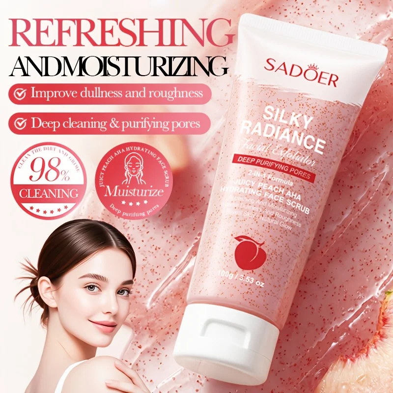 100g Peach Aha Facial Scrub Deep Cleansing Hydrating Physical Exfoliator Brightening Skin with Granules for Radiance