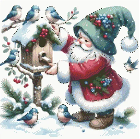 20-bird-feeding dwarfs 37-37 Needlework Kit  Cross stich unPainting Set Cross Stitch Kits Cross-stitch Embroidery