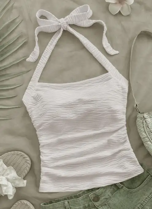 

Summer Small Vest Sexy Lace Up Vest Women's Top Beach Sexy Slim Fit Solid Color Round Neck Sleeveless Backless Halter Top