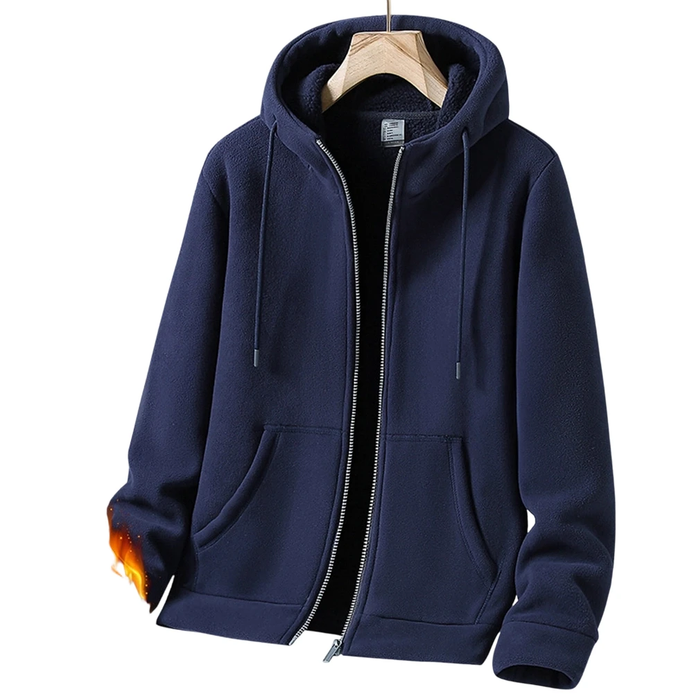 Men and Women Solid Color Hooded Fleece Cardigan - Casual Sport Jacket Outwear for Couples with Regular Length