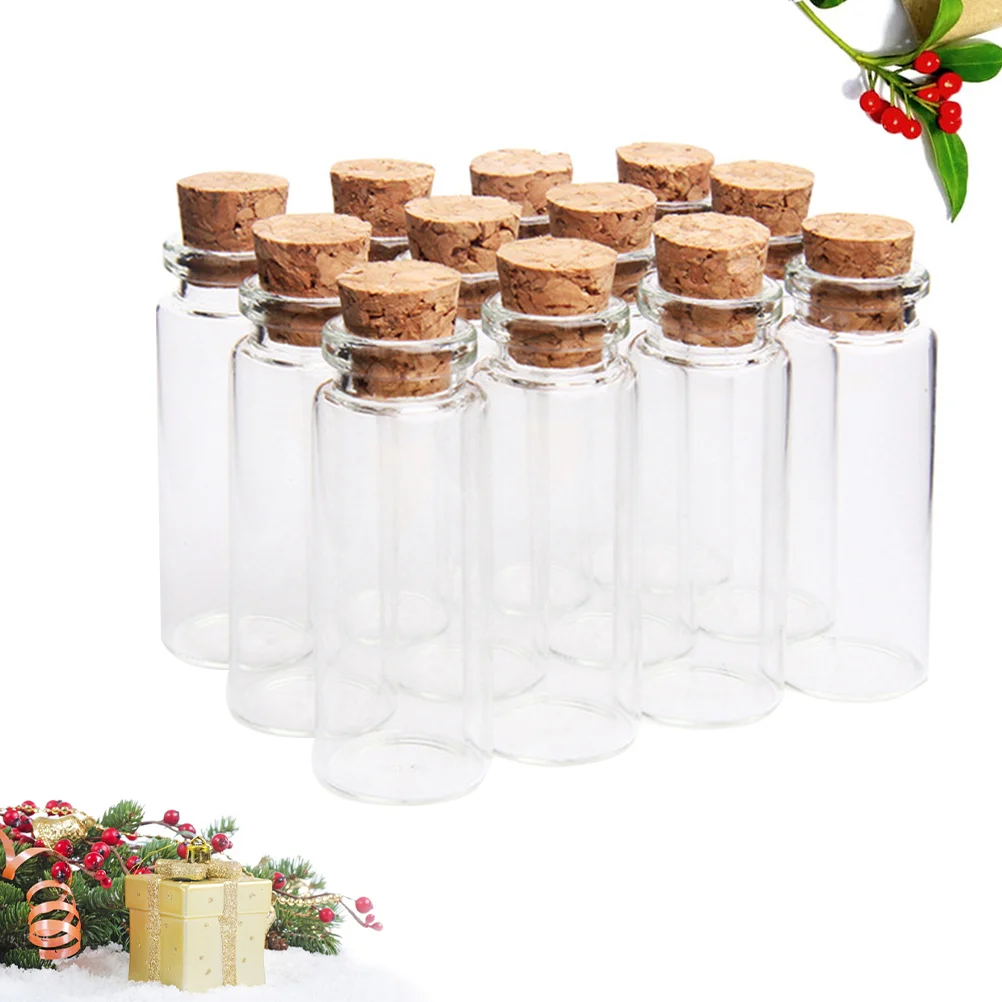 20PCS 12ml Transparent Wish Bottles Mini Glass Jars with Sealing Cork Stoppers for Weddings Message Wish Party