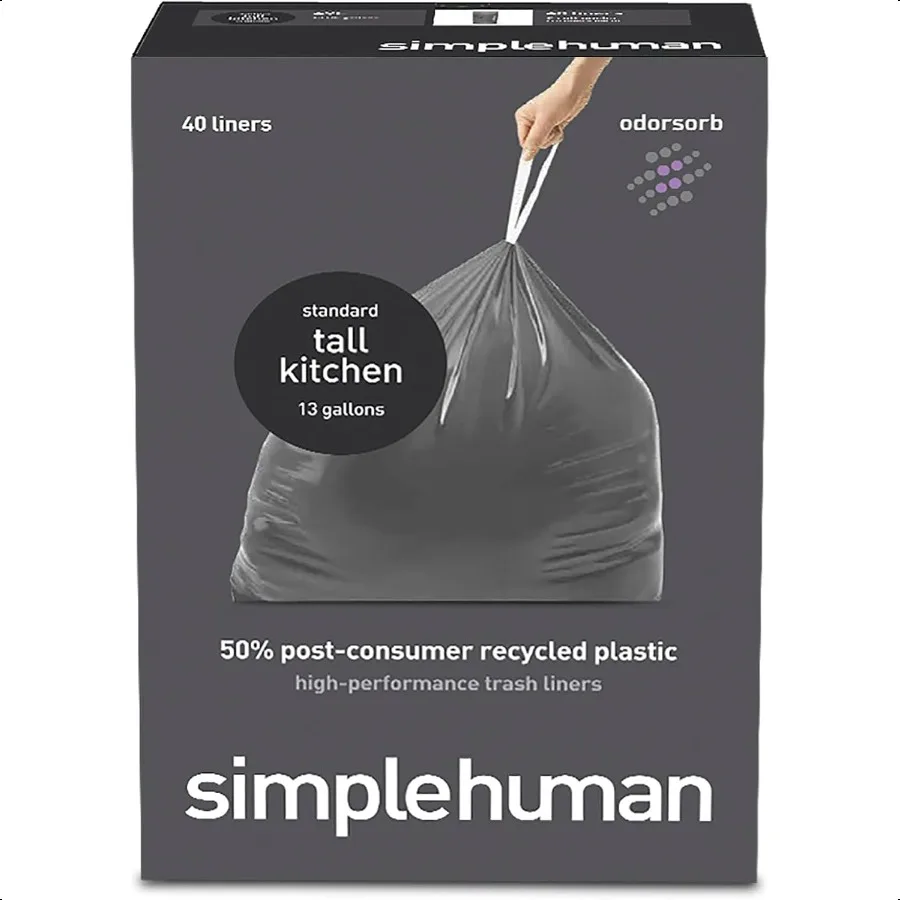 

50 PostConsumer Recycled Odorsorb Tall Kitchen Drawstring Trash Bags 13 Gal 40 Count