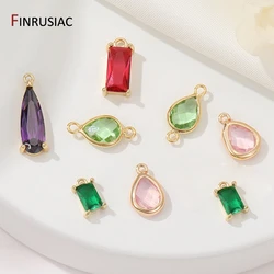 DIY Pendant Necklace Making Accessories 14K Gold Plated Brass Zircon Geometric Charms For Women Jewelry Making Supplies