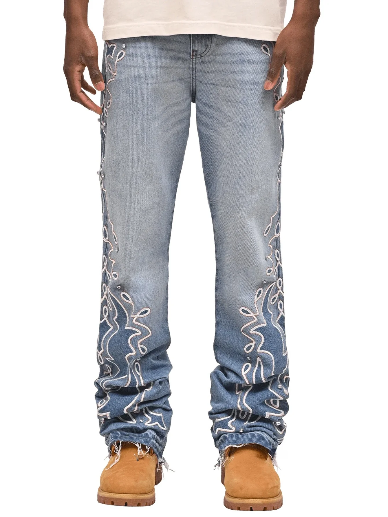 

Adient Wideleg Denim Trousers Embroidery for Men And Women Youth Faion Water Waed Cotton Polyester Blend Four Seasons Uni...