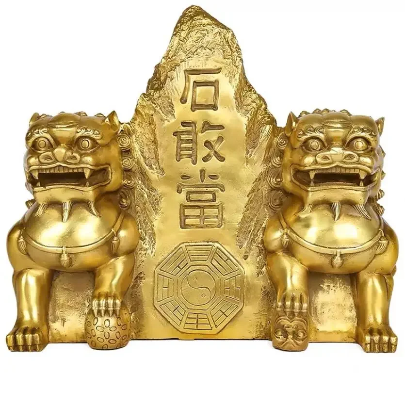 Brass Double Lion Bagua Mount Taishan Shigandang Decoration Home Balcony Gate Outdoor Metal Decoration Crafts