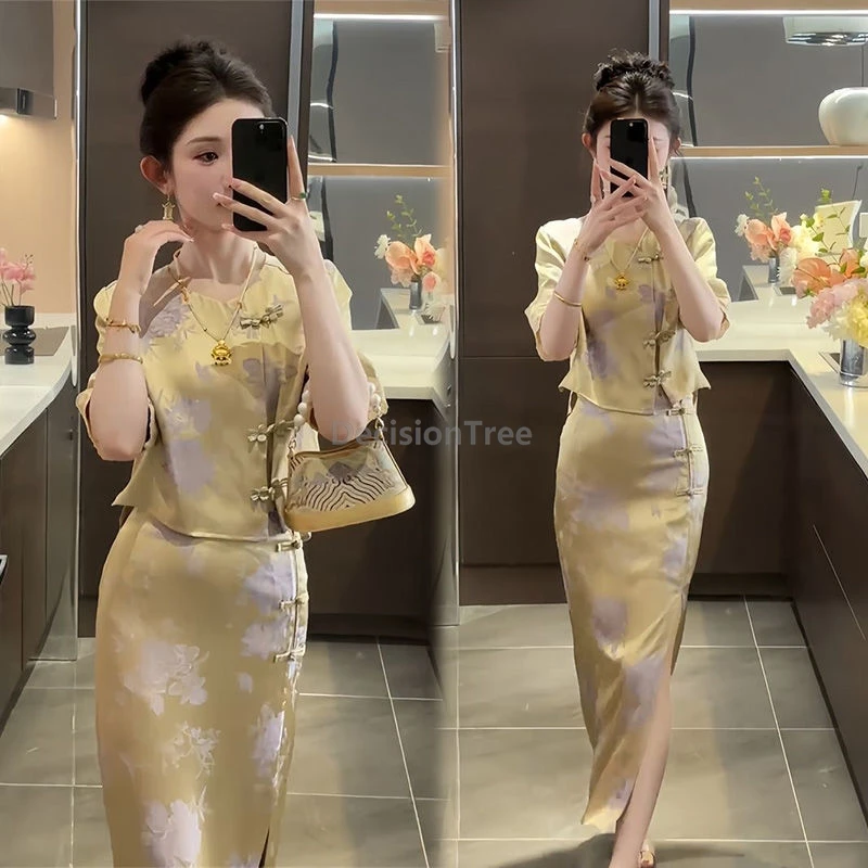 Immagine 3: Completo tailleur due pezzi elegante e vintage da donna, con stampa artistica e letteraria, stile cinese, per l'ufficio, collezione 2026