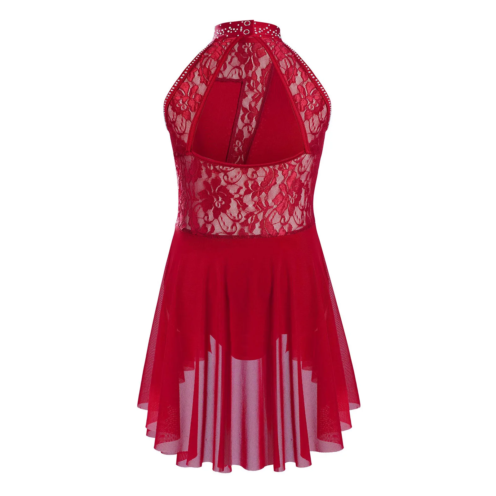 Kids Girls Lyrical Dance Dress Rhinestones Floral Lace Leotard Ballet Figure Skating Gymnastics Performance Modern Dancewear
