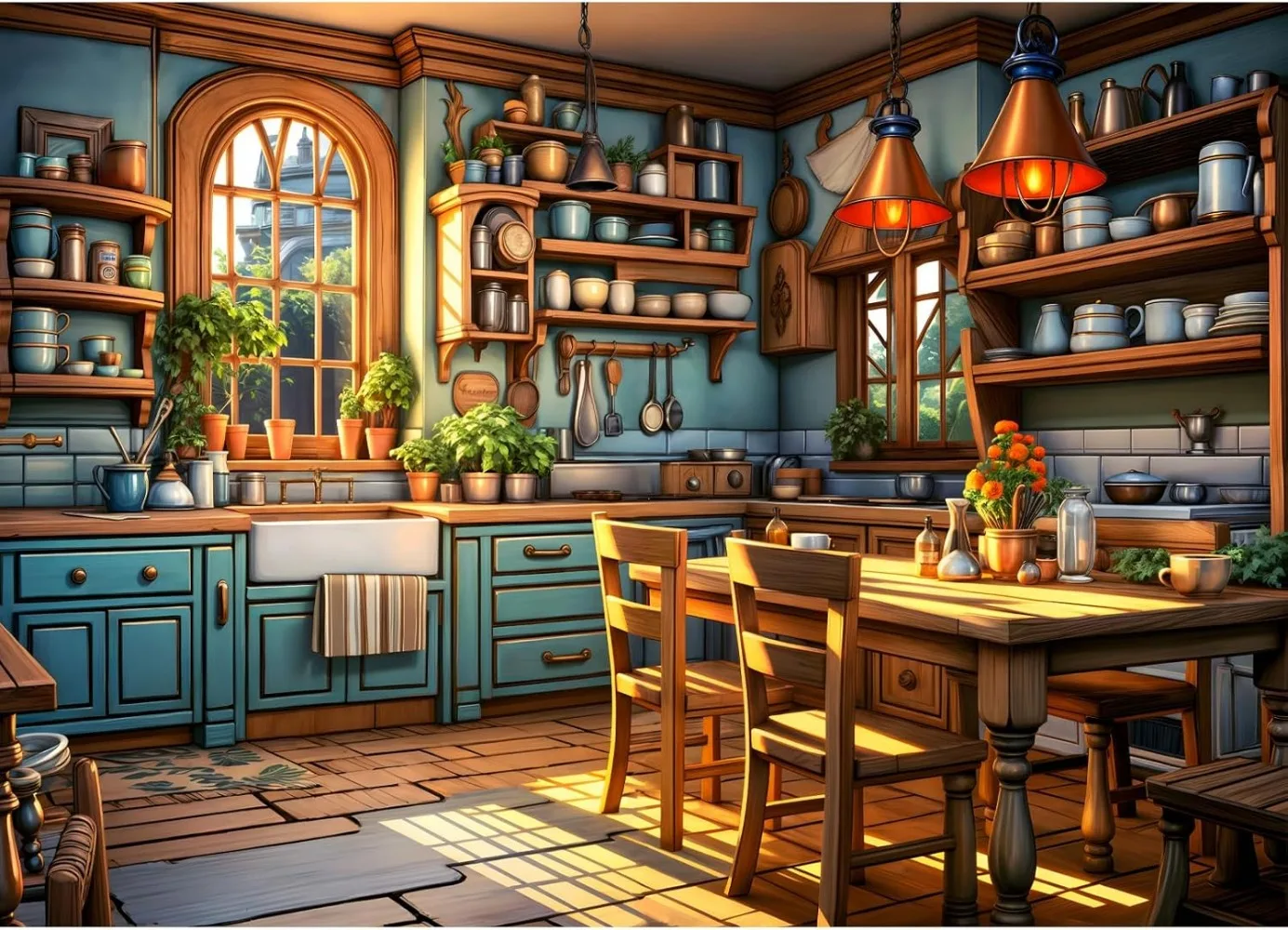 300/500/520/1000 Pieces Wooden Jigsaw Puzzle of Adult Warm Kitchen Landscape Puzzles Games Family Fun Toy Christmas Gift