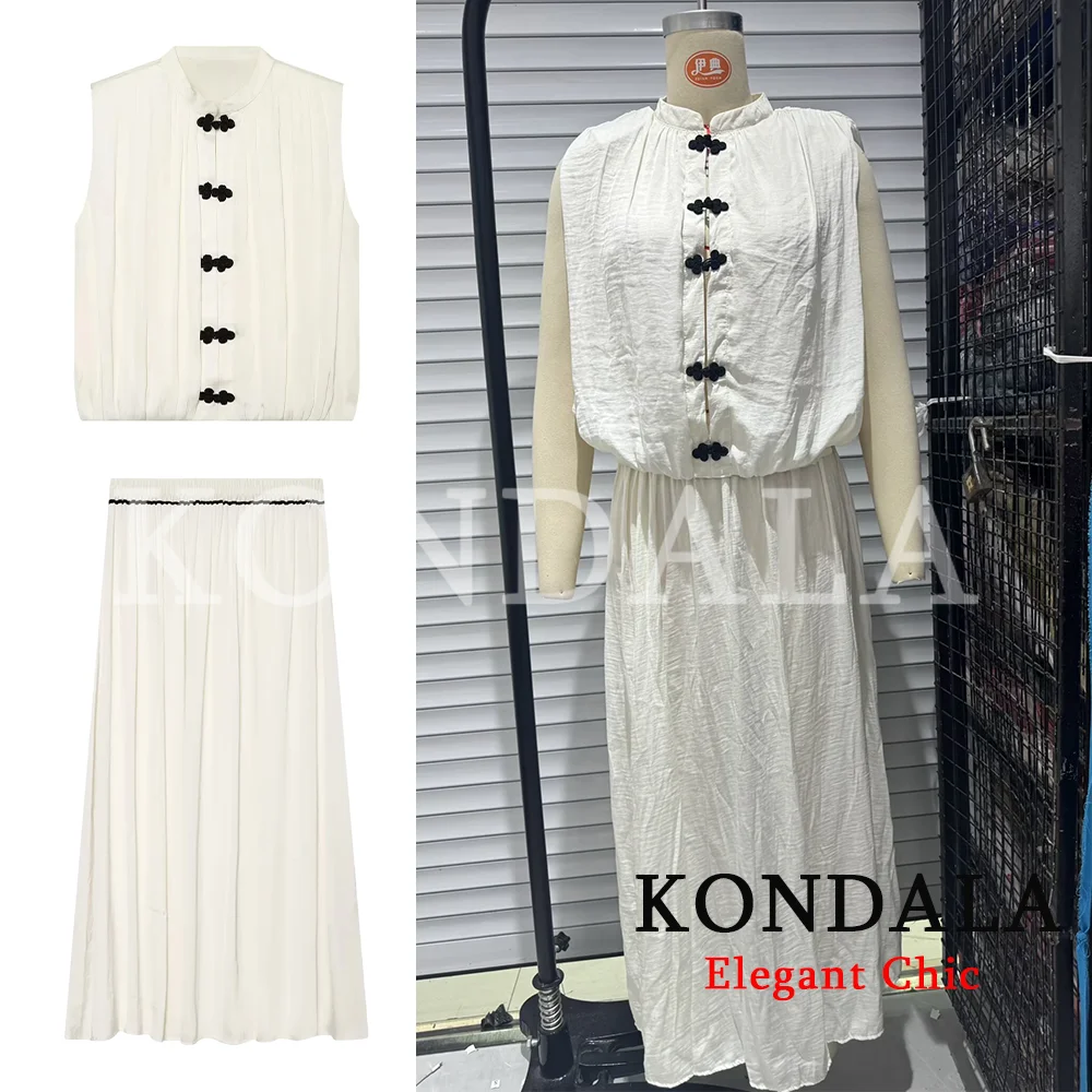 KONDALA Damen Trendiges Rock-Set mit Seilknoten, ärmellosem Top und Midi-Rock, Neue Mode 2026 Sommer Herbst Elegantes Urlaubs-Damen-Set – Detail 4
