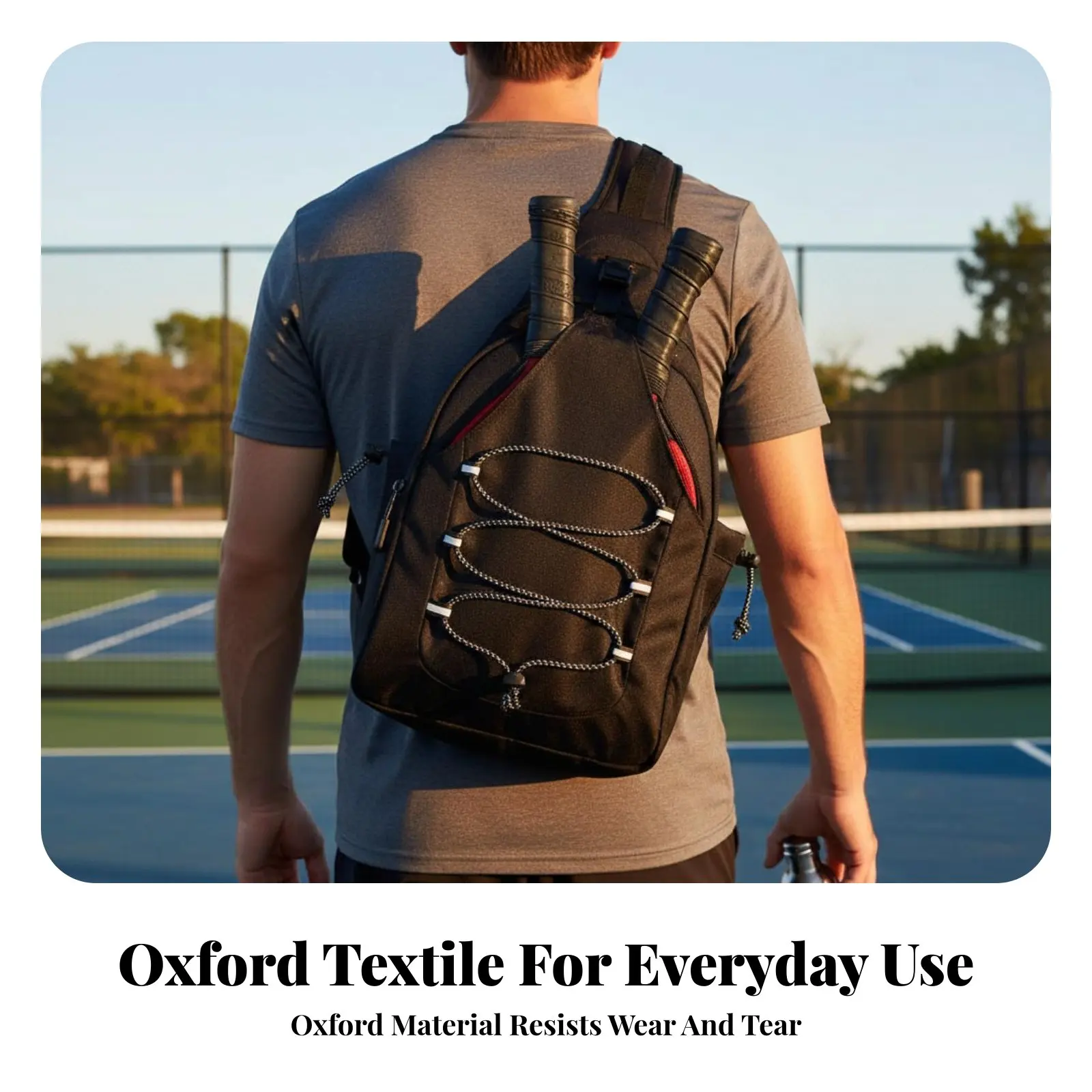 

Pickleball Bag Multi-Pocket Design Crossbody Racket Holder Single Strap Athletic Tote Sturdy Oxford Cloth for Gym