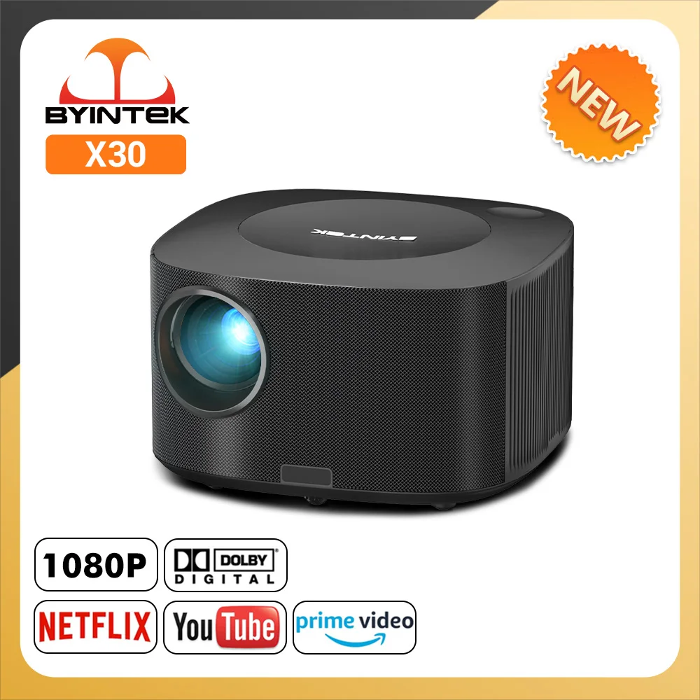 

BYINTEK X30 Full HD 1080P Projector 4K Licensed Netflix TV System AI Auto-focus Dolby Android Smart WIFI Home Theater Projector