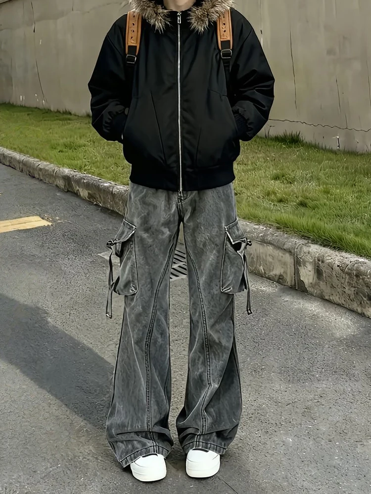 

Американские джинсы в стиле High Street Workwear для мужчин: прямые брюки-клеш, осенне-зимняя коллекция, модный дизайн для подростков и молодежи