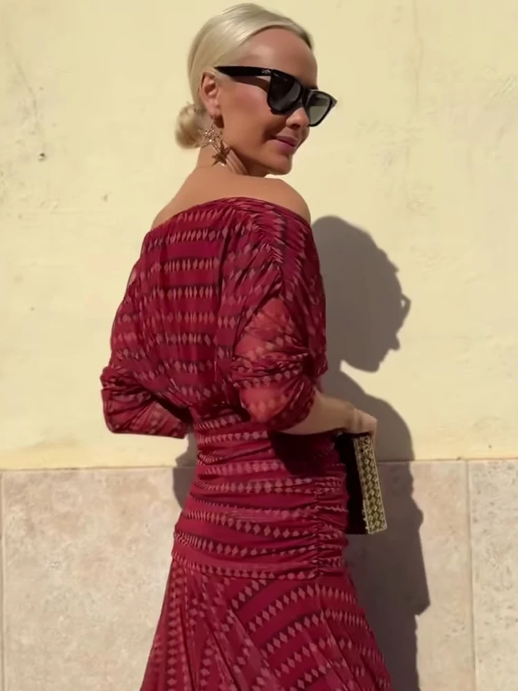 الأزهار طباعة البوهيمي سيدة مثير عميق الخامس فستان شبكة قصيرة الأكمام الربيع الصيف فستان ماكسي عادية كم طويل مطوي فستان الحفلات