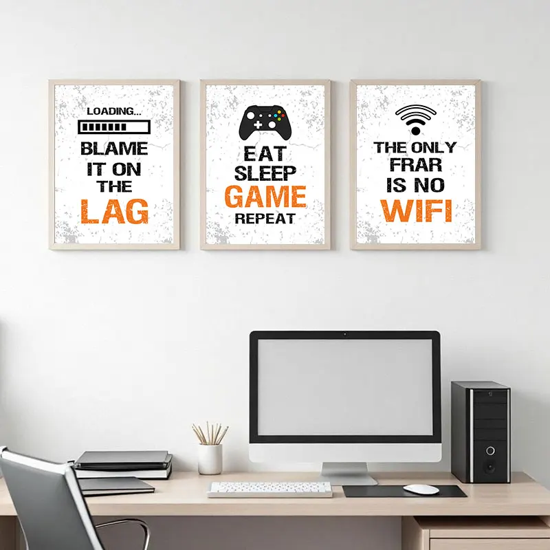 Black White Gamepad Canvas Wall Art Print Modern Playful Quotes Decorative Poster for Game Room and Bedroom Simple Home Decor