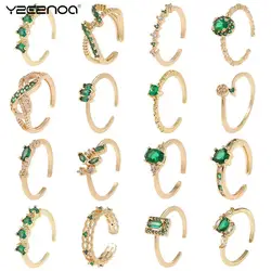 Luxury Green Zircon Rings For Women Gold Plated Stainless Steel Ring Wedding Couple Rings Aesthetic Jewelry bague Free Shipping