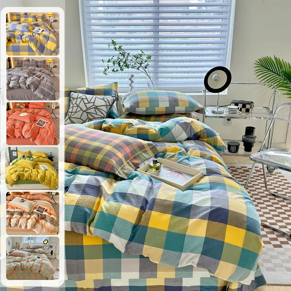 

Pure Cotton Modern Duvet Cover with Plaid Print King Bedding Covers Comfortable and Skin-friendly Funda Nórdica 220x240 Algodon