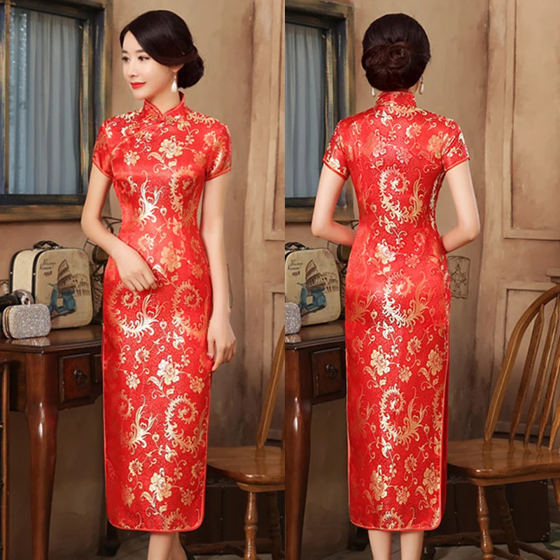 Large Size 5XL 6XL Vintage Cheongsam New Chinese Style Long Dress Traditional Mandarin Collar Dresses Sexy Slim Split Qipao