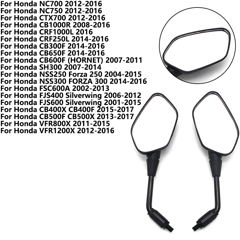 

Motorcycle Rearview Mirror 10mm Black Side Mirrors For Honda NC700 NC750 CB1000R Motorcycles Mirror