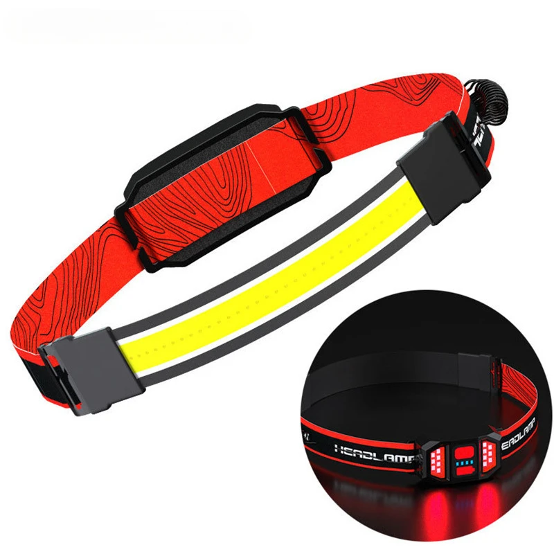 Linterna frontal brillante COB recargable para correr al aire libre luz de advertencia roja lámpara de trabajo de emergencia impermeable al aire libre para pescar