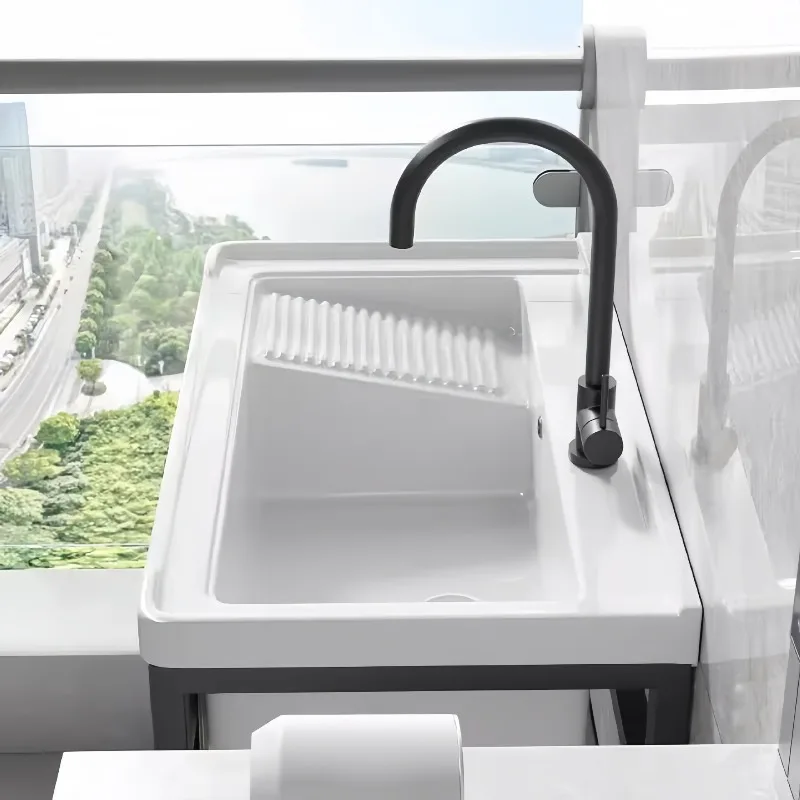 

Ceramic laundry basin with washboard Integrated deepened laundry pool Balcony floor-to-ceiling laundry sink