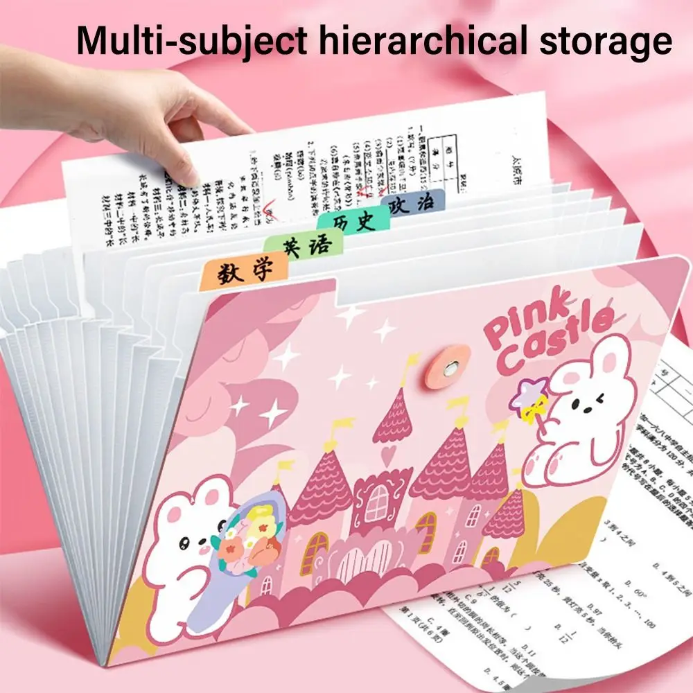Cartoon Waterproof A4 File Folder Large Capacity 8/13 Pockets Test Paper Storage Folder PP File Organizer