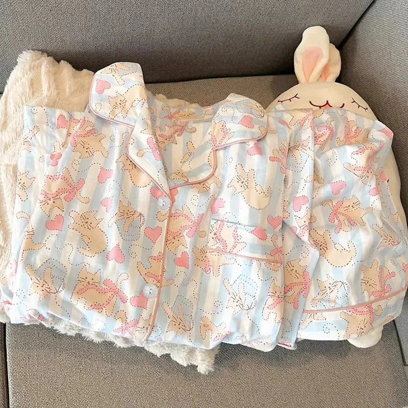 

Новые женские пижамы, комплект домашней одежды, студенческие домашние пижамы для отдыха, домашняя одежда, весенне-летний комплект милой домашней одежды с мультяшным принтом