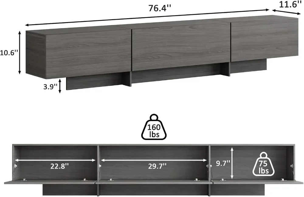 

Hot-selling76.4'' Modern TV Stand with 3 Drawers, Large Storage Cabinet for Living Room Bedroom, Grey