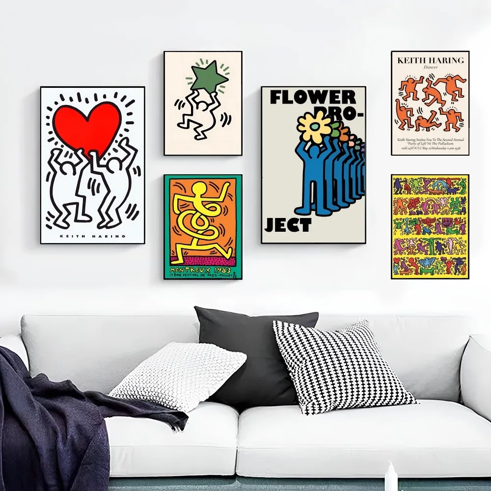 K-Keith H-Haring Self-adhesive Art Poster Whitepaper Prints Posters Artwork Home Decor