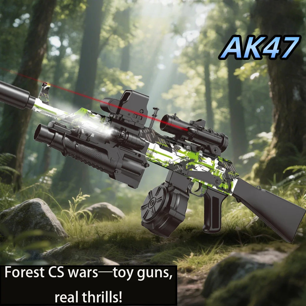 Pro Grade AK47 Gel Blasters In Green Black Full Auto Electric Long Range Precision Gel Ball Blaster Gun Toy Ultimate Adult Gift
