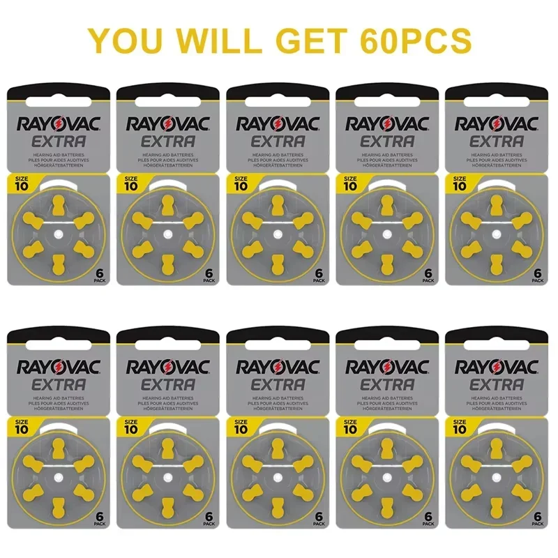 6-60PCS Rayovac Extra  Hearing Aid Batteries Battery A10 10A PR70 10 High Performance Zinc Air Battery For Digital Hearing Aid